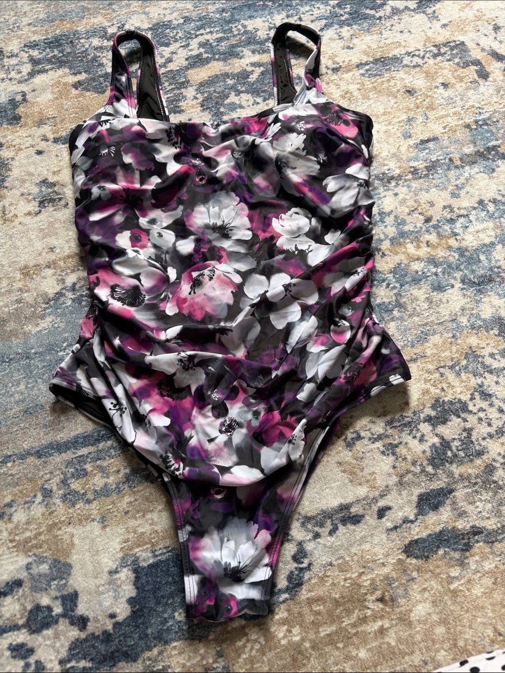 Floral One-Piece Swimsuit in Black, White & Pink